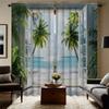 2PC Home Seaside scenery Curtains With Landscape Background And Pole Pocket Curtains, Kitchen, Coffee Shop, Living Room, Bacony
