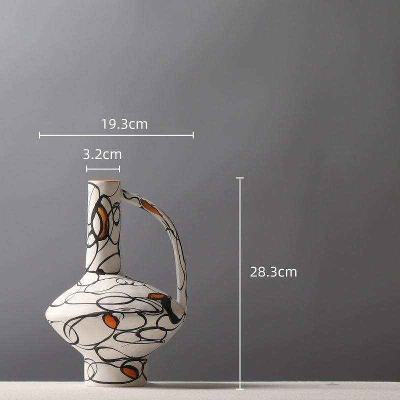 Керамическая ваза Геометрический узор граффити Ручка Цветочная ваза Аксессуары для цветочных композиций Террариум Аксессуары для домашнего декора