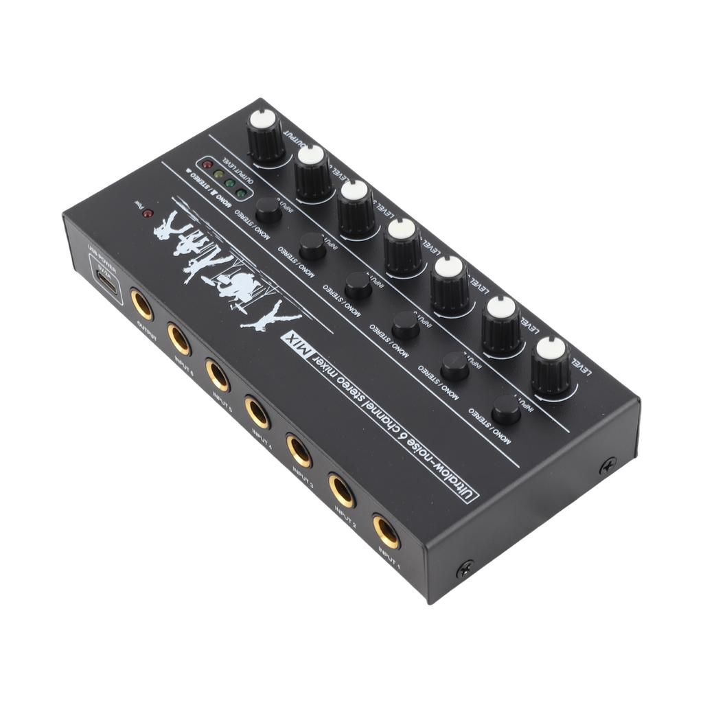 6 Channel Audio Mixer Stereo Line Mixer Metal Shell USB Type C Power Supply for Guitar Bass Keyboard Stage 6.35mm Mono