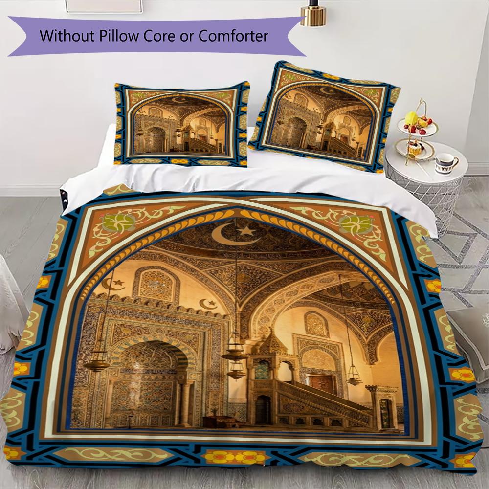 Muslim Pattern Bedding Uilt Set Uilt Cover Pillowcase Home Decoration Birthday Gift (1 * Duvet Cover + 2 * Pillowcase  Without Core)132