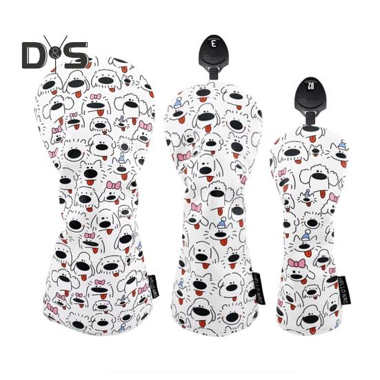 Golf Club Cover for Drivers Fairway Woods Hybrids Mallet Putter Headcover Cartoon Puppy Design Golf Club Protector