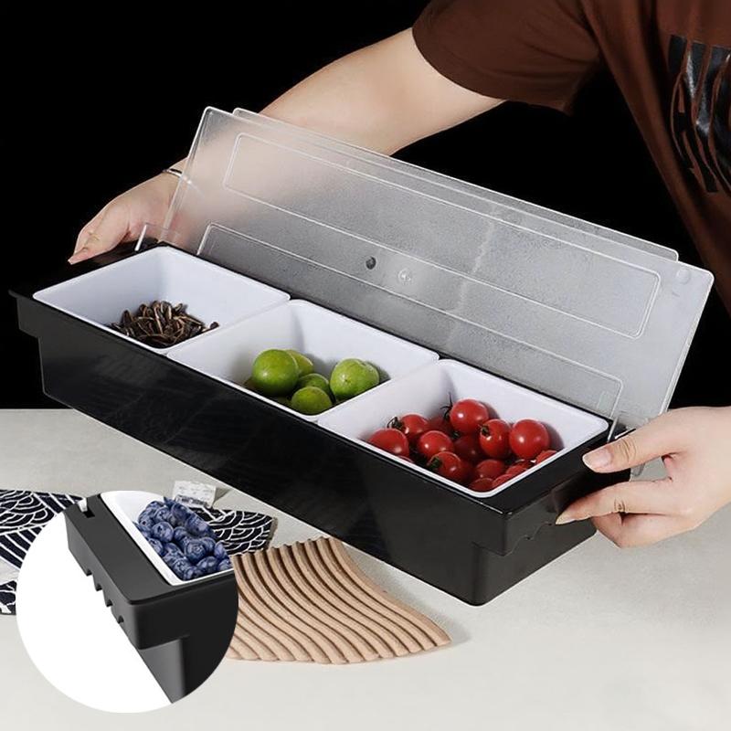Fruit Box Condiment Container 4-6 Grids With Lid Large Capacity Bar Divided Fruits Bowl Household Seasonin Box Food Storage