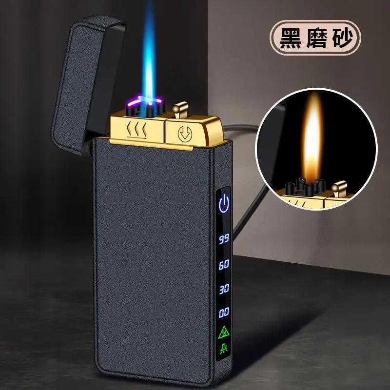 2024 New Metal USB Windproof Lighter Jet Dual Plasma Arc Lighter Gas Electric Rechargeable Lighter Does Not Contain Gas