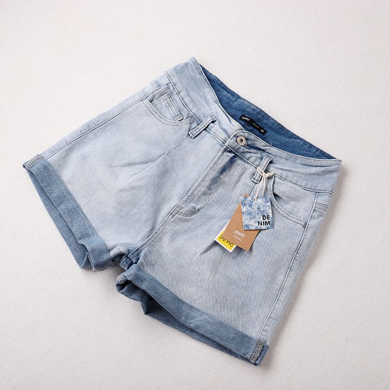 

Exported to Europe and America Elastic High Waist Loose Spring and Summer Short-Length Pants Light blue 36