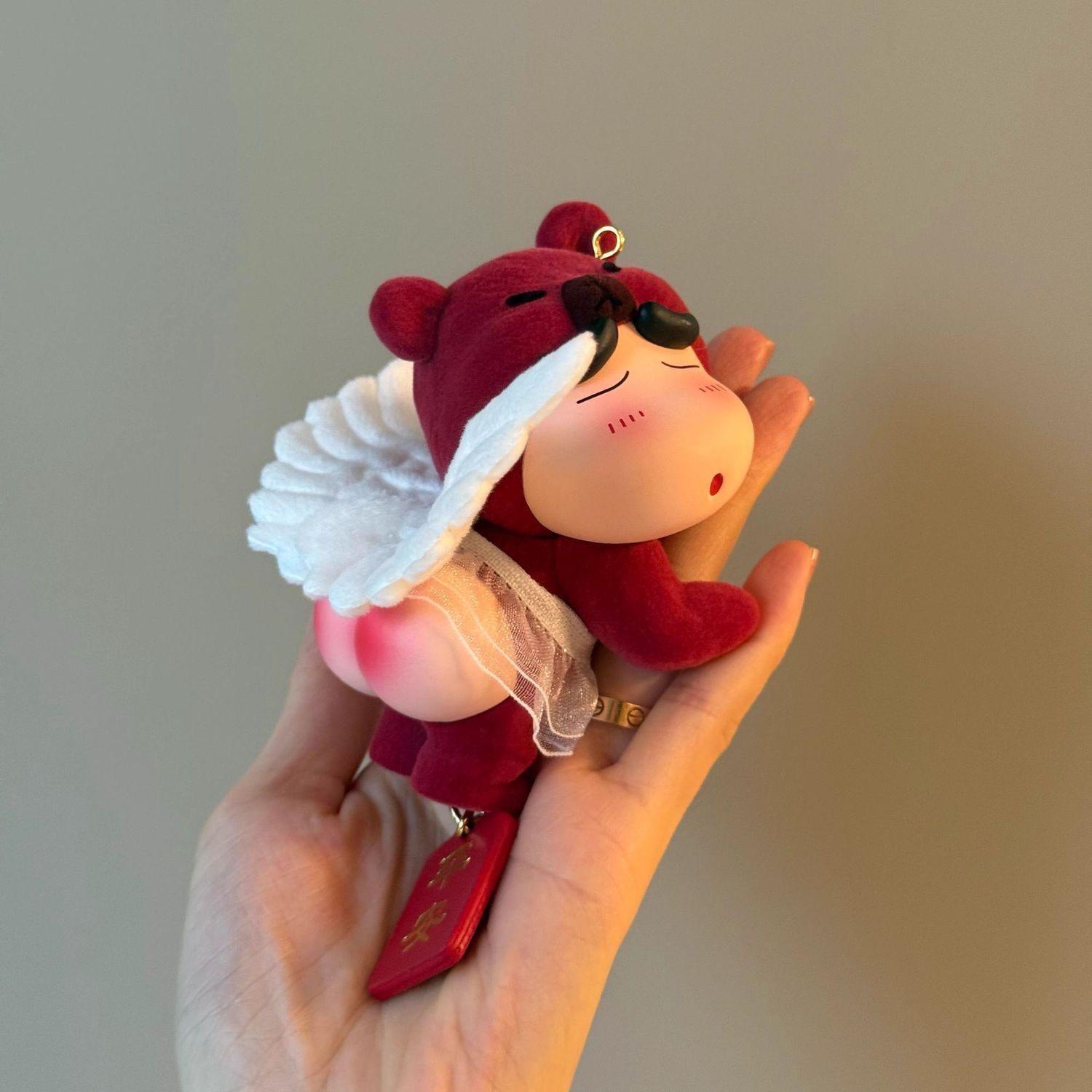 Strawberry Angel Bear Car Pendant - Creative Cartoon Rearview Mirror Decoration Gift for Friends