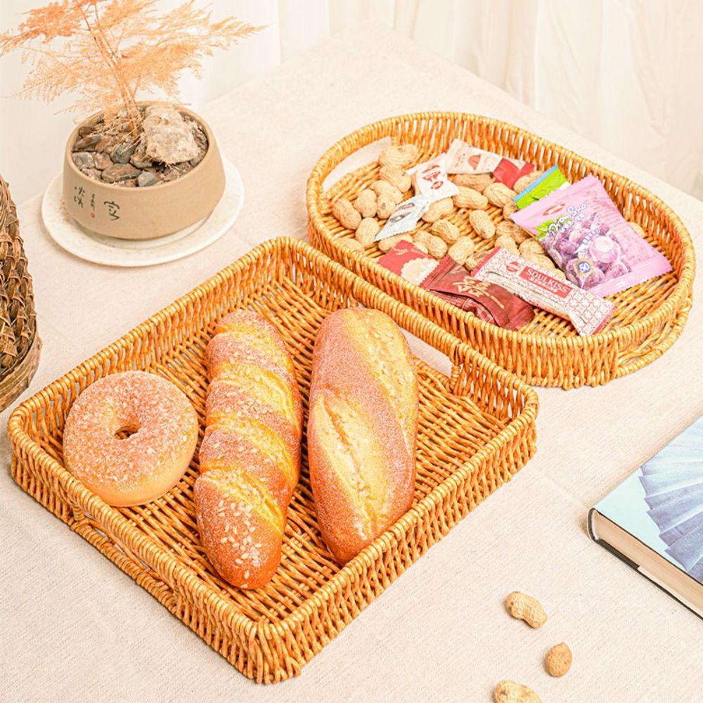 Khaki Bread Fruit Vegetables Basket Hardness Restaurant Serving Tabletop Display Rattan Basket