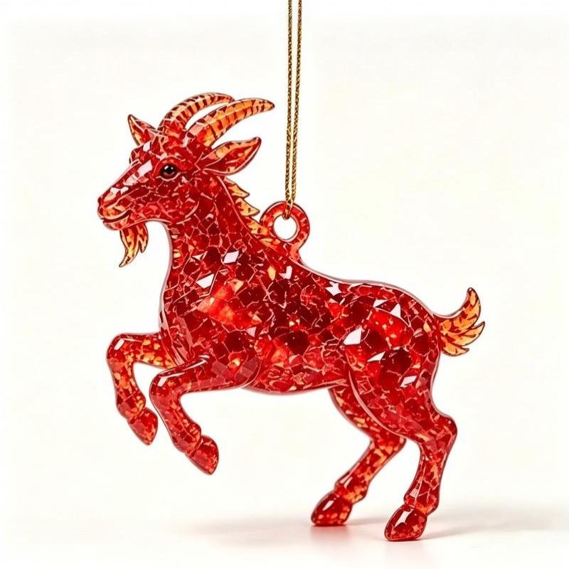 2D Acrylic Glitter Goat Pendant Creative Animal Christmas Ornament for Xmas Tree New Year Party Decoration