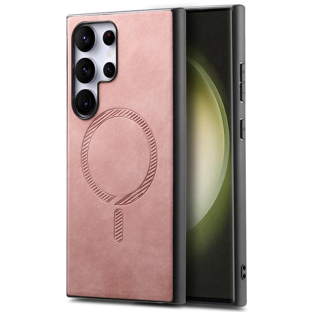 Für Samsung Galaxy S23 Ultra Leder-Rückseite Kompatibel mit MagSafe Hautgefühl Handyhülle