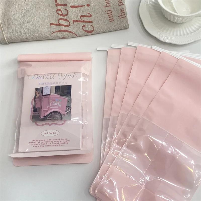 5Pcs INS Cute Macaron Color Transparent Window Roll-edge Storage Bag Kpop 3-inch Photocard Packing Pocket Girl Gift Package Bag