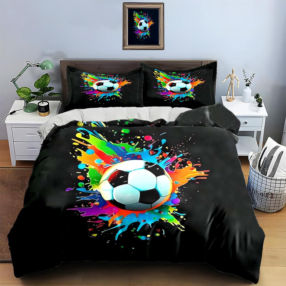 Fußball Splash Art Bettwäsche Bettbezug-Sets Bettbezüge Kissenbezüge Geschenke (1 * Bettbezug 2 * Kissenbezüge, ohne Bettdecke)