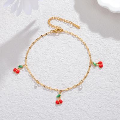 Atoztide Fashion Cherry Strawberry Pendant Anklet Chain For Women Adjustable Stainless Steel Fruit-Element Anklets Jewelry Gifts