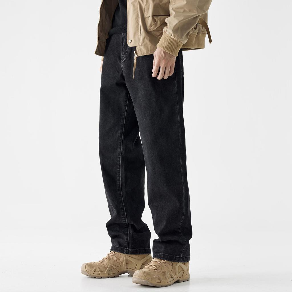 American Casual Black Straight Jeans Men's Autumn New Loose Simple and Versatile Wide-leg Elastic Trousers