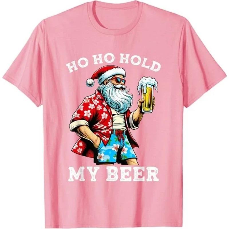 Cotton Funny Santa Claus Wearing Sunglasses Beer Christmas Tee Comfortable and Soft Breathable Fashionable Funny Men's Clothing