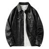 Casual Classic Lapel Black Leather Jacket Men's Fashion British Gentleman Versatile Motorcycle Jacket High Street