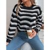 Women's Autumn and Winter Casual Hollowed-out Color-blocked Striped Lantern Long-sleeved Pullover Sweater