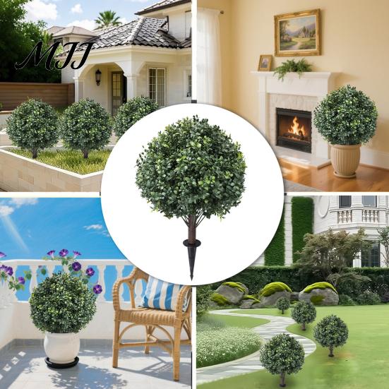 Space-saving Decorative Plant Artificial Topiary Ball 24 Inch Faux Boxwood/Pine Tree/Rose/Lavender Shrub with Ground Realistic Spike Fake Bushes