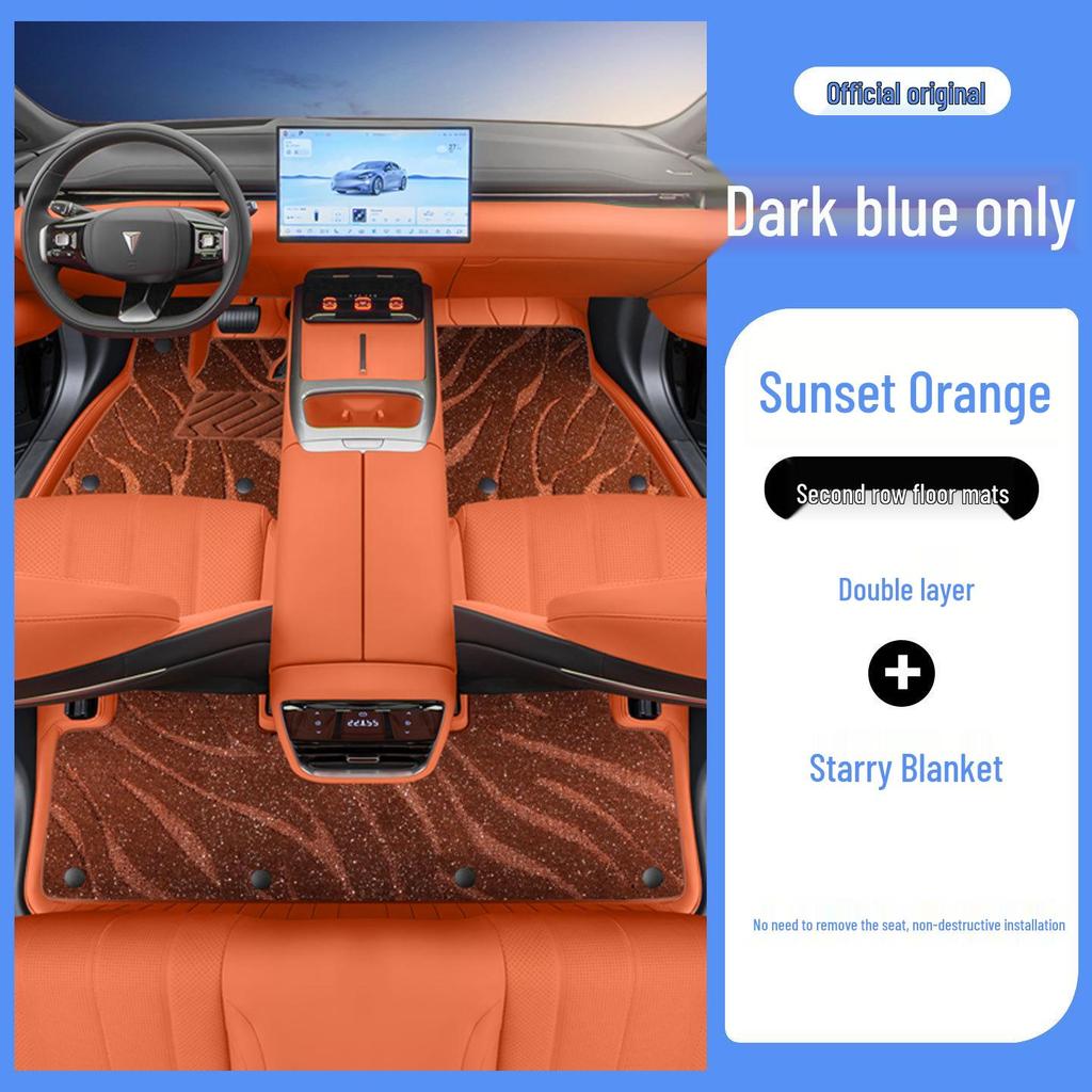 Odorless Dark Blue L07 Car Floor Mats: Full-Coverage Interior Protection, Eco-Friendly and Durable Leather Design