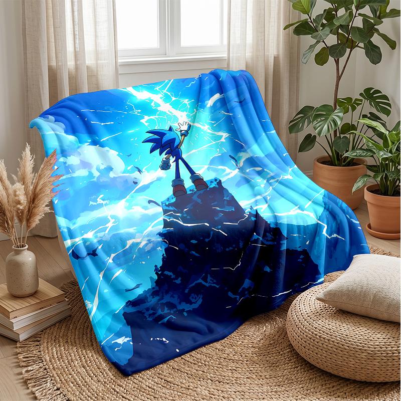Sonic the Hedgehog Printed Flannel Blanket Skin Friendly Warm Decorative Throw for Indoor Couch Bed Daily Use
