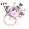 Durable Suit Pin Purple Wedding Boutonniere, Artificial Silk Flower Lapel for High-end Brooch Groom Bride Parents, Romantic Wrist Corsage Bridal Party