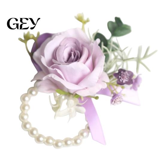 Durable Suit Pin Purple Wedding Boutonniere, Artificial Silk Flower Lapel for High-end Brooch Groom Bride Parents, Romantic Wrist Corsage Bridal Party