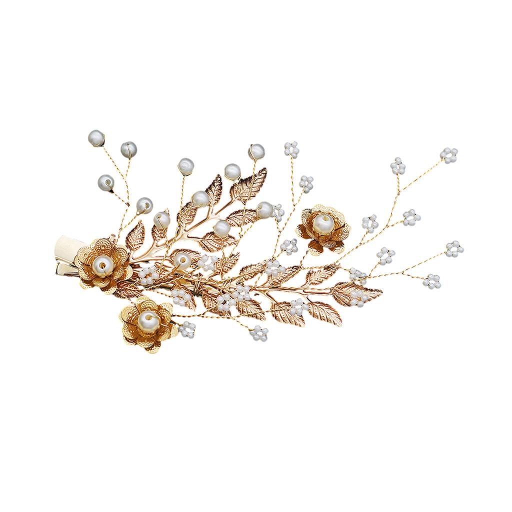 Wedding Barrettes Clip Headpiece Handmade Leaf Flower Hair Clips with Pearl Core for Thick Hair Styling Decoration