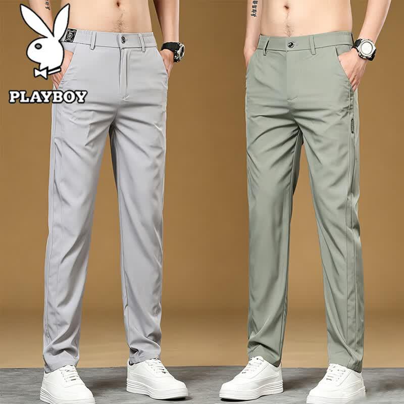 PLAYBOY Men's Ice Silk Quick-Dry Straight Casual Pants