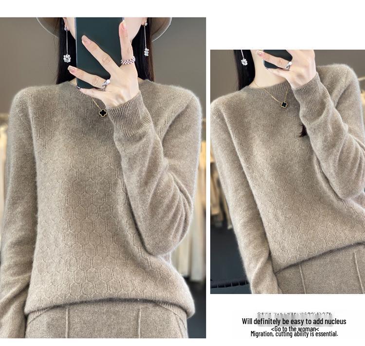 2023 Women's Wool Sweater: Round Neck, Solid Color, Loose Fit Pullover Knitwear