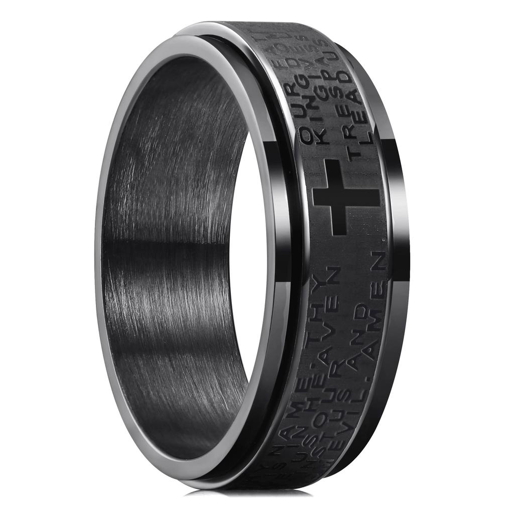 Anéis de Ansiedade de Aço Inoxidável para Homens Mulheres Cruz Cristã Religiosa Giratória Anéis de Corrente Anti Estresse Amuleto Retrô Joias