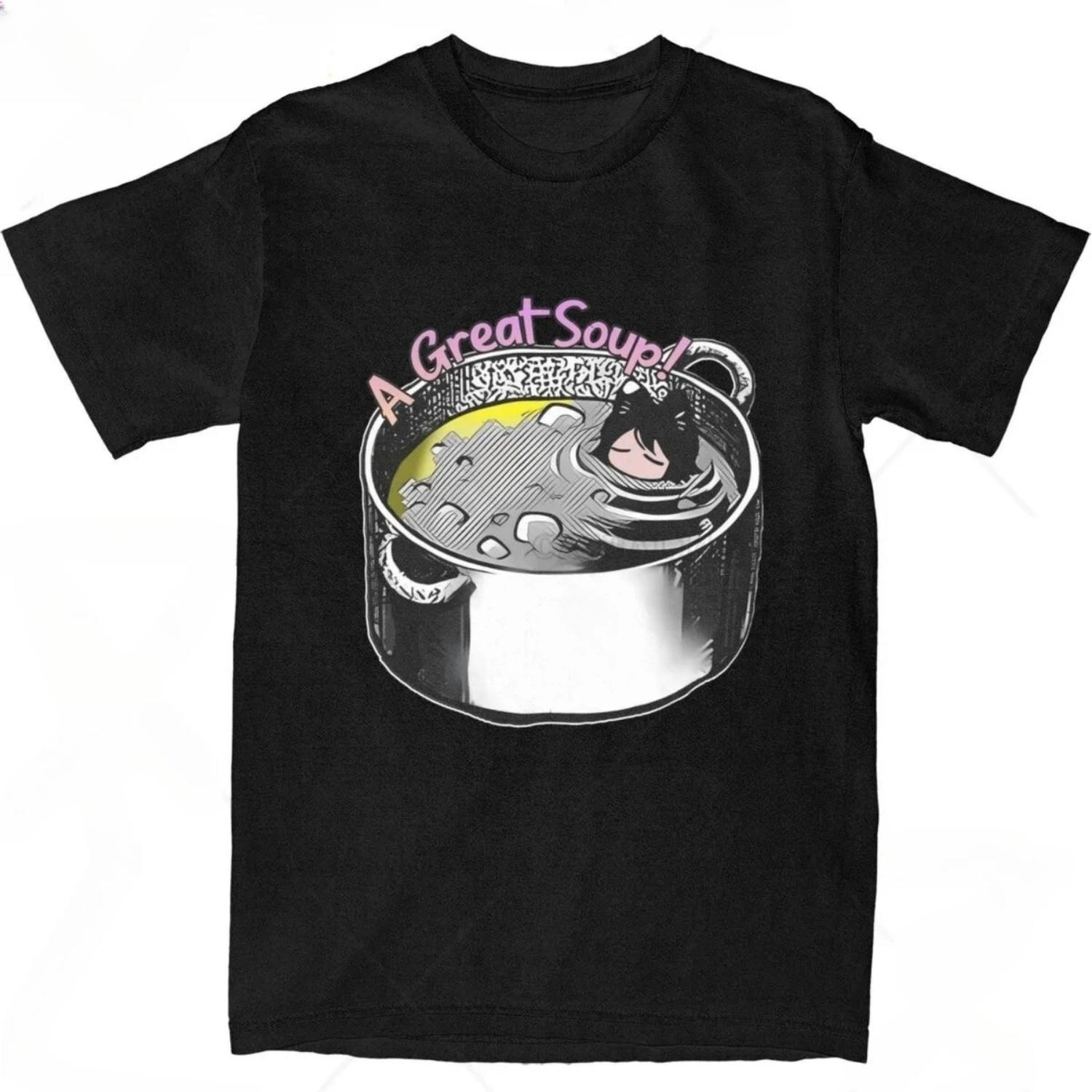 Harajuku Dungeon Meshi Catgirl Soup T-Shirt Women Short Sleeve Delicious in Dungeon Round Neck Summer TopsTops Women Clothing S чёрный