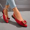 Metal Buckle Wrapped Toe Sandals Summer Pointed Toe Shallow Mouth One Strap Soft Sole Non-Slip Low Heel Shoes