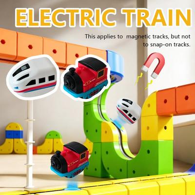 Vielseitiges, magnetisch zusammenbaubares Eisenbahn-Frontspielzeug für Kinder, elektrisches Lernspielzeug mit 3D-Bauschienen, Würfel-Schienen-Spielzeug