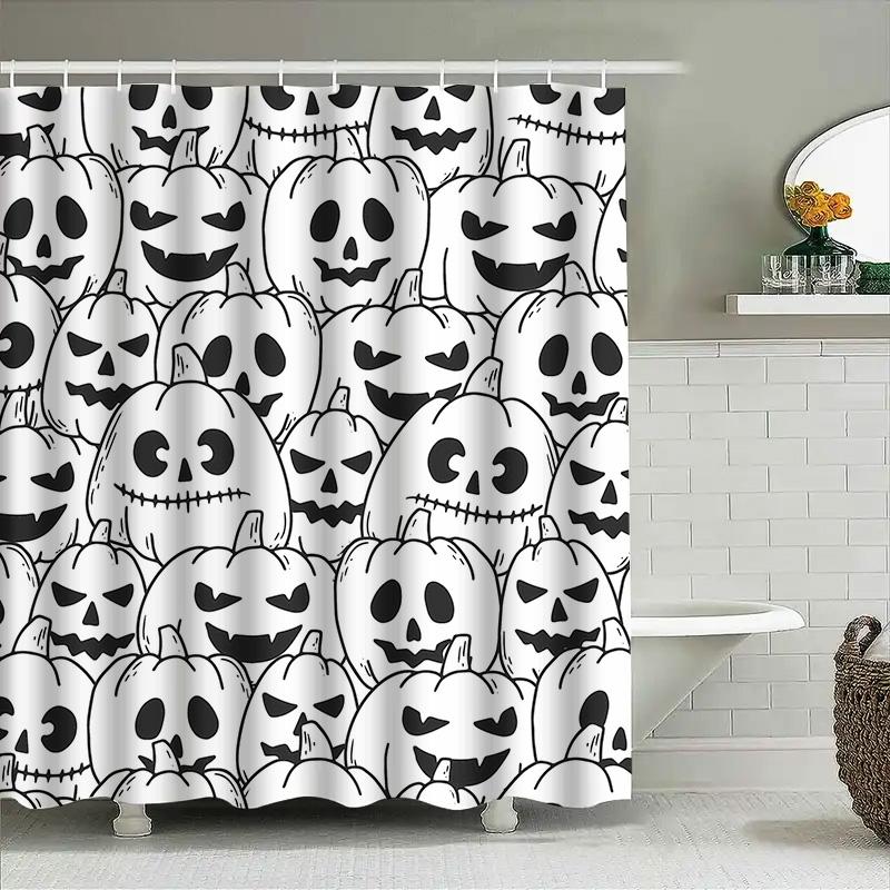 

1Pchalloween Skull Shower Curtain Scary Black Pumpkins Pattern Bathroom Decor W60H190(CM)-1 Pcs