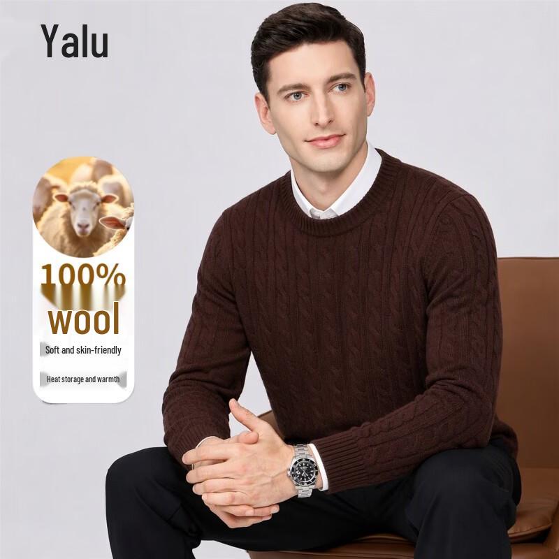 Yalu Men's Wool Thermal Crewneck Knit Sweater