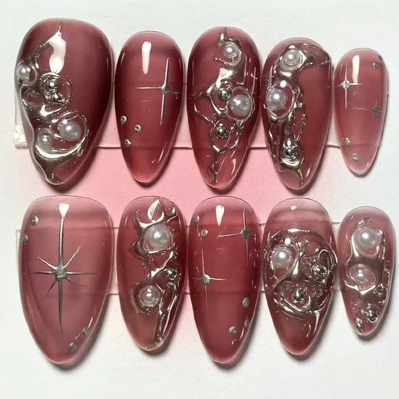 24Pcs Black Y2K Long Almond Fake Nails With Diamond Butterfly Design Wearable Press On Manicure Tips