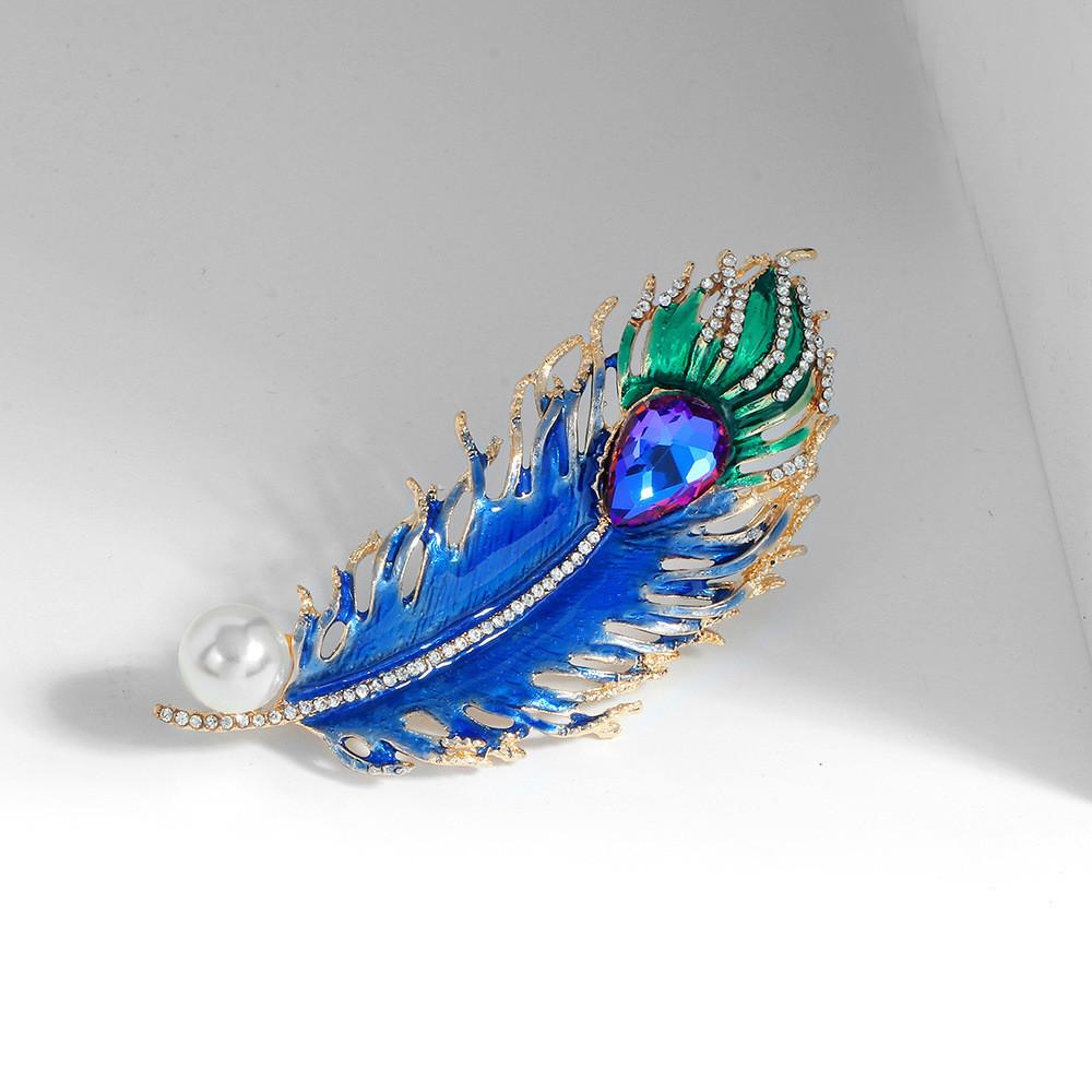 Broche de Pluma de Pavo Real con Diseño Geométrico Sumergido en Aceite de Resina Para Accesorios de Moda