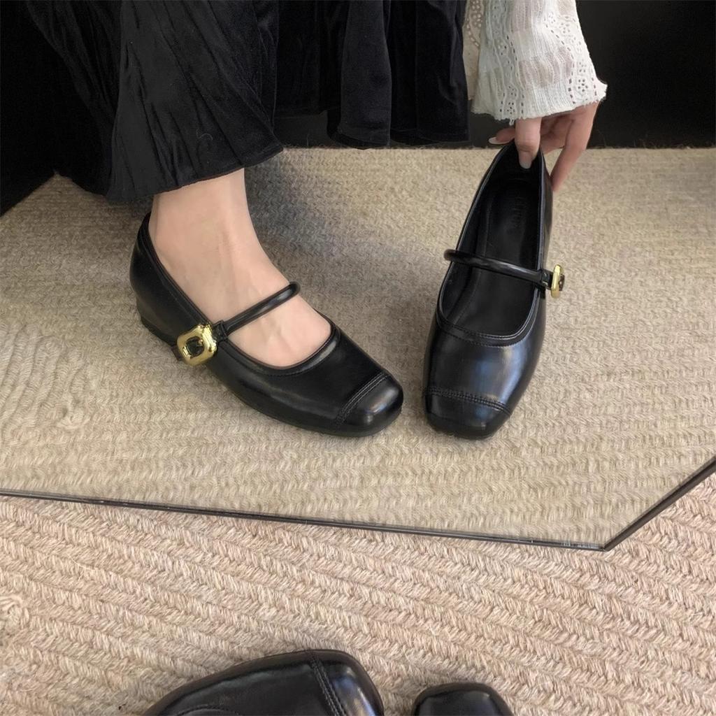 Small Inner Height Increase Leather Shoes Silver Mary Jane Shoes Women's Spring 2025 New French Round Head Light Mouth Single Shoes
