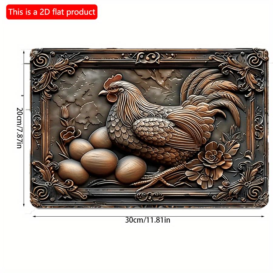 2d Flat 30*20cm, Contemporary Wooden Wall Art, Mother Hen with Eggs, Suitable for Home, Kitchen, Farm, Restaurant, Decorative Wall Poster.