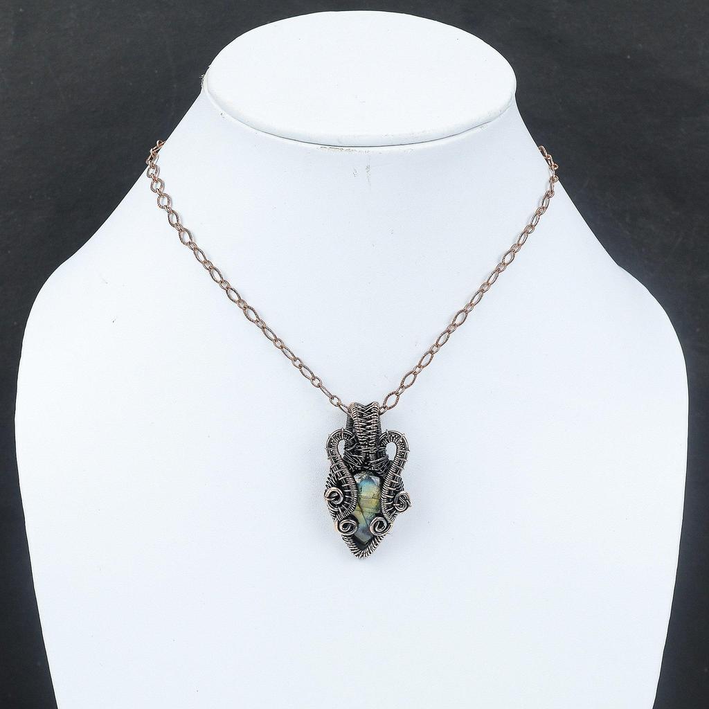 Labradorite Pendant Copper Wire Wrapped Gemstone Pendant Labradorite Jewelry Wire Wrap Jewelry Handmade Pendant Copper Jewelry Gift For Her