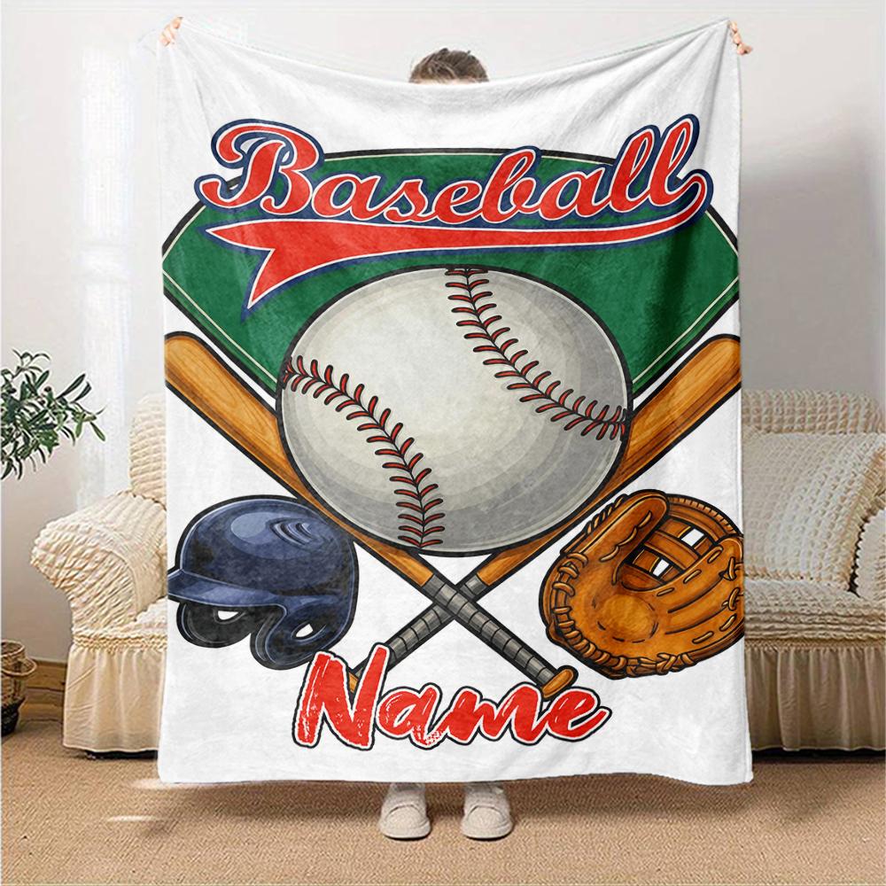 Custom Name Baseball Theme Printed Blanket - Perfect for Couch, Bed, Travel & Outdoor Use | Machine Washable, Cozy & Durable.