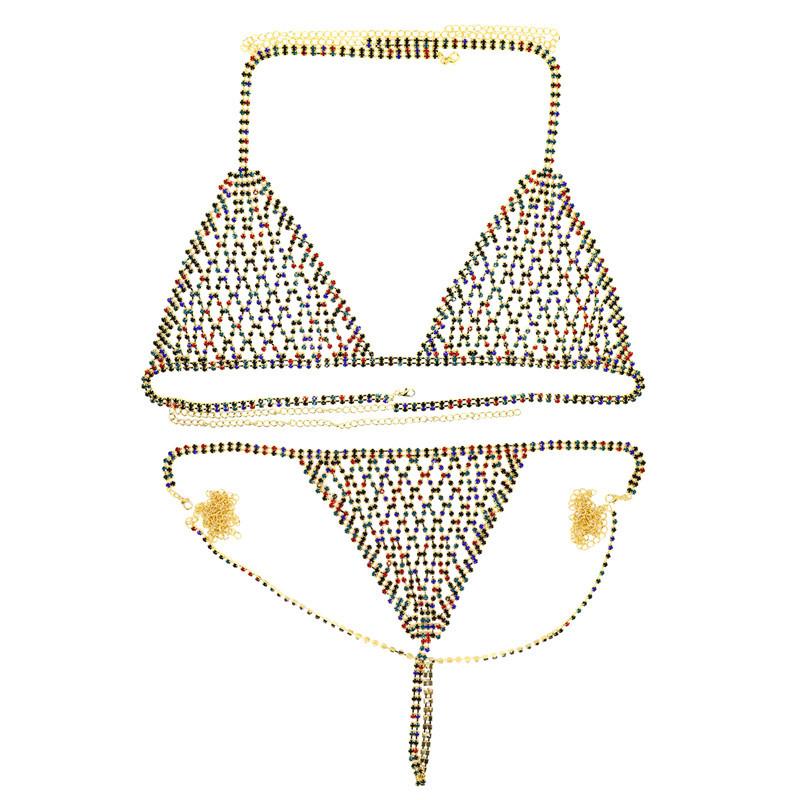 Mixed Color Mesh Bra Chain, European And American Popular Party Personalized Diamond-Encrusted Bikini Set Chain