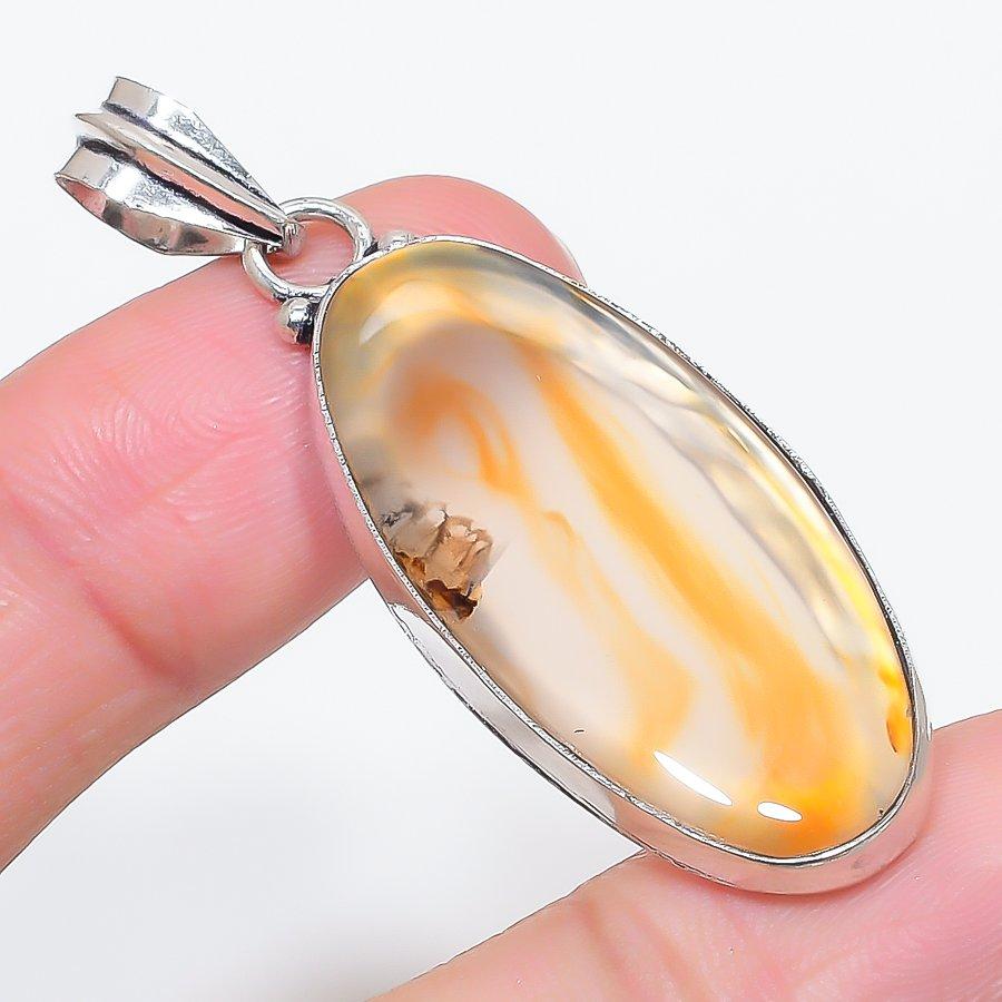 

Натуральный оранжевый кружевной агат 925 стерлинговое серебро ювелирный кулон 2,21 J3j47