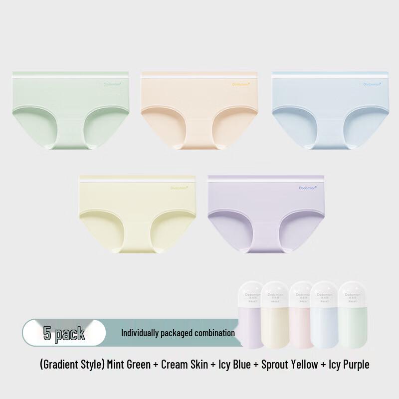 Duoduo Cotton Women's 5-Pack Mid-Waist Antibacterial Pure Cotton Panties