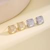 Nidin New Trendy Checkerboard Square Stud Earrings For Women Light Luxury Pave Cubic Zirconia Elegant Daily Party Jewelry Gifts
