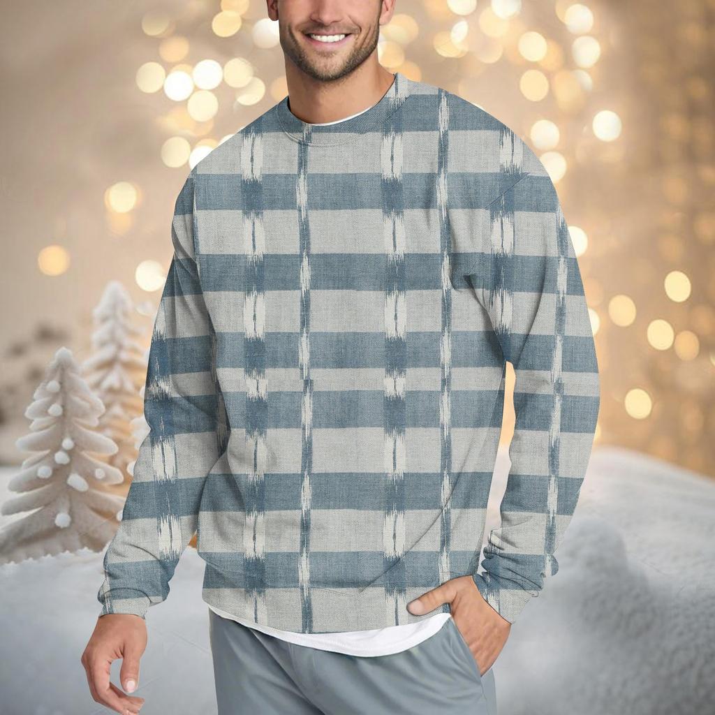 Men's Casual Fashion Comfortable Plaid Round Neck Pullover Sweatshirt Sweatshirt