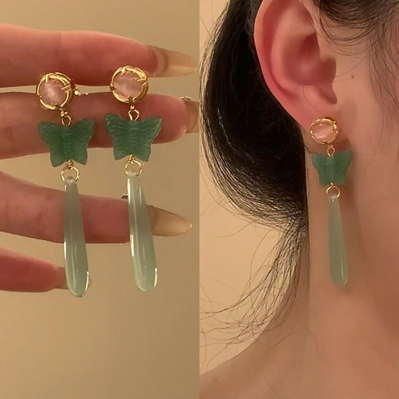 

Веер, капля воды, смола, крючок для уха, этнический стиль, ретро и изысканные серьги, темперамент ципао в древнем стиле, серьги, женские