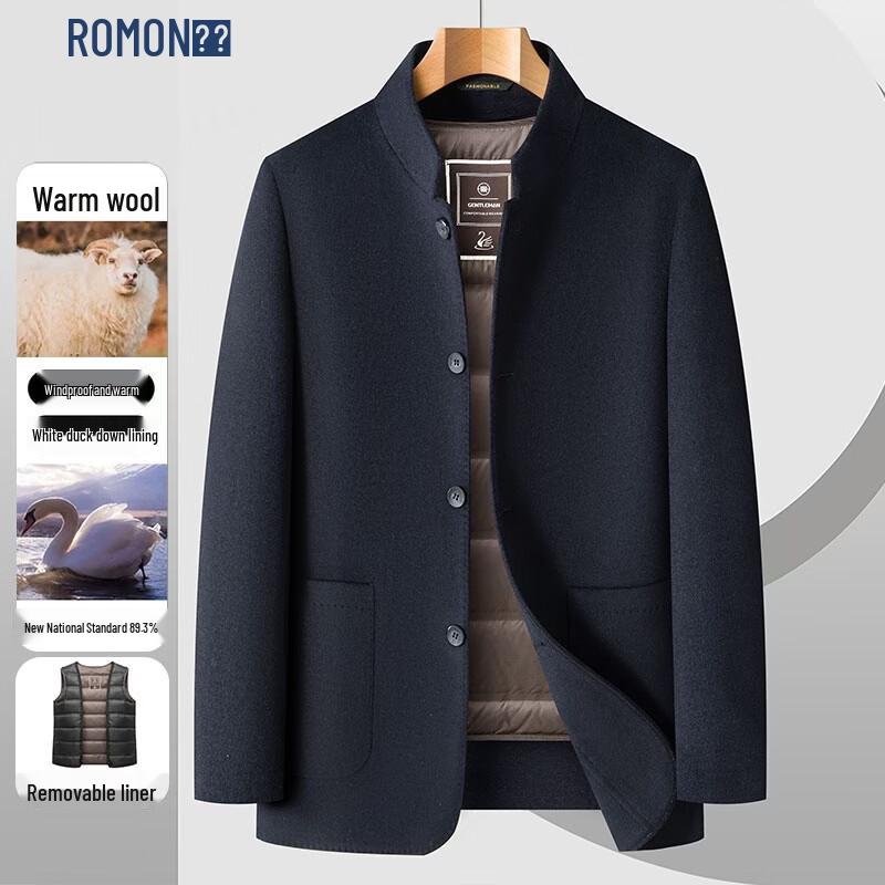 ROMON Men's Luxury Wool Stand-Collar Casual Jacket