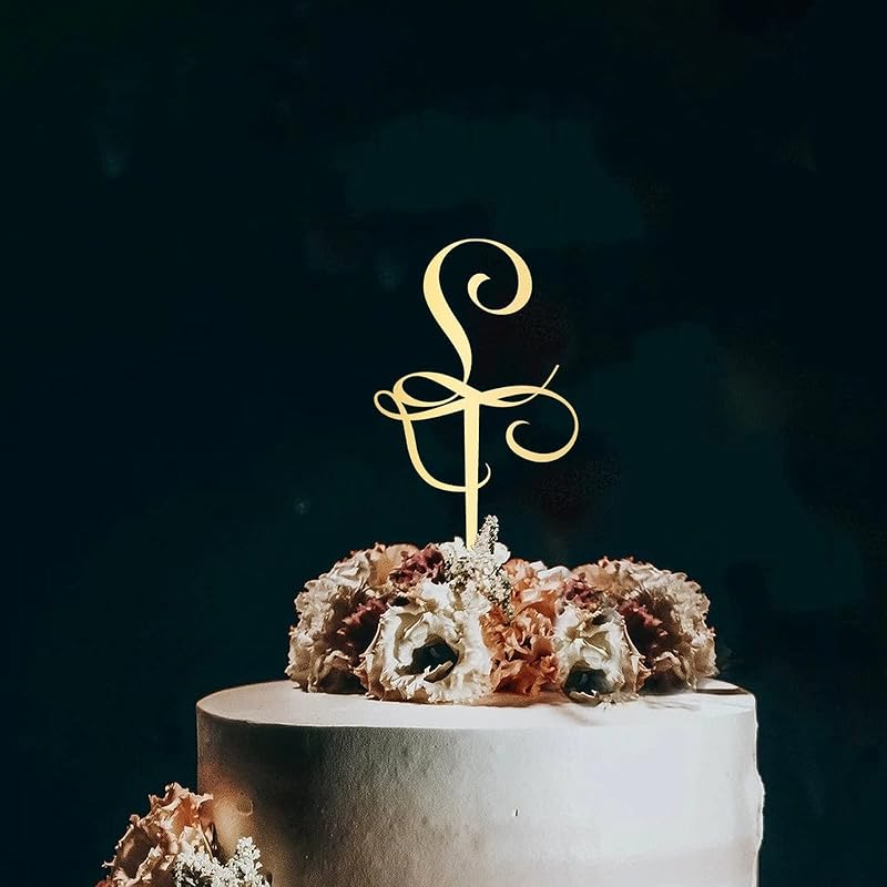 Initial Letter K Cake Topper Monogram Acrylic Cupcake Topper Funny Cake Accessories for Wedding Anniversary Birthday Party Decoration Mirror Gold