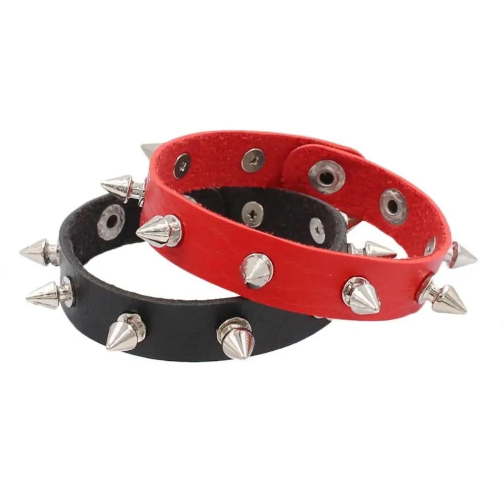 Unisex Gothic Studded Bracelet Pu Leather Adjustable Black Wristband Hip Hop Double-layer Colorful Rock Punk Cuff Bangle