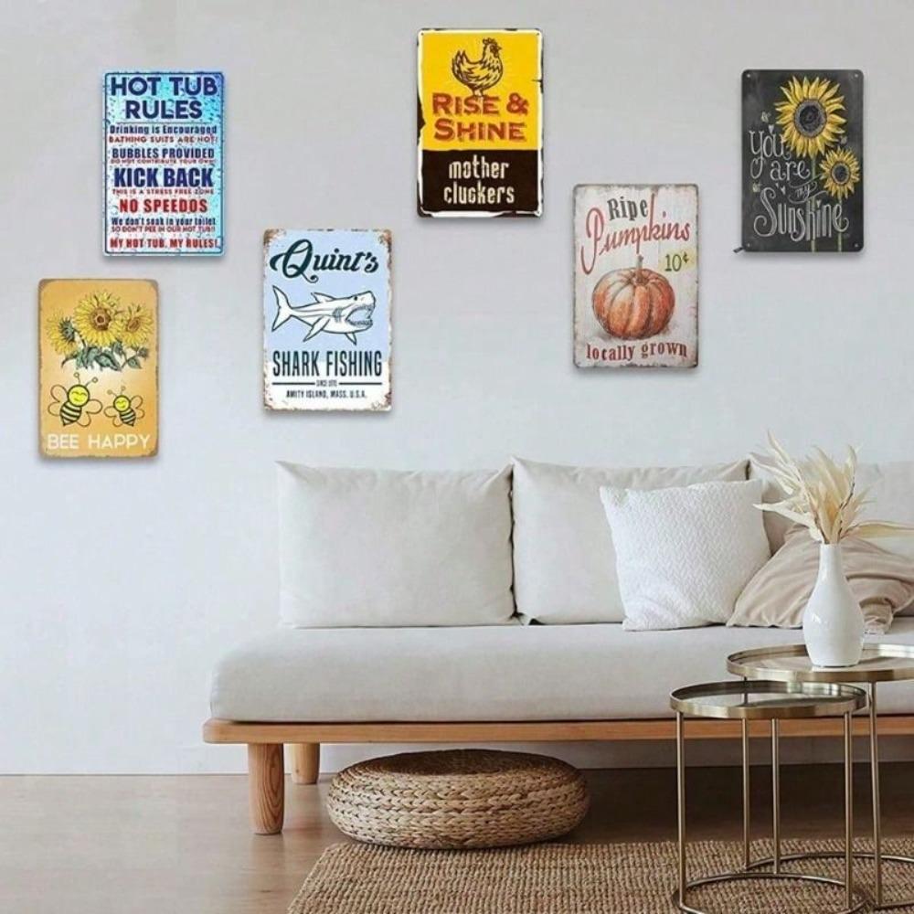 Metal Wall Art Poster, Black Cat Retro Style, for Home Bar Garage