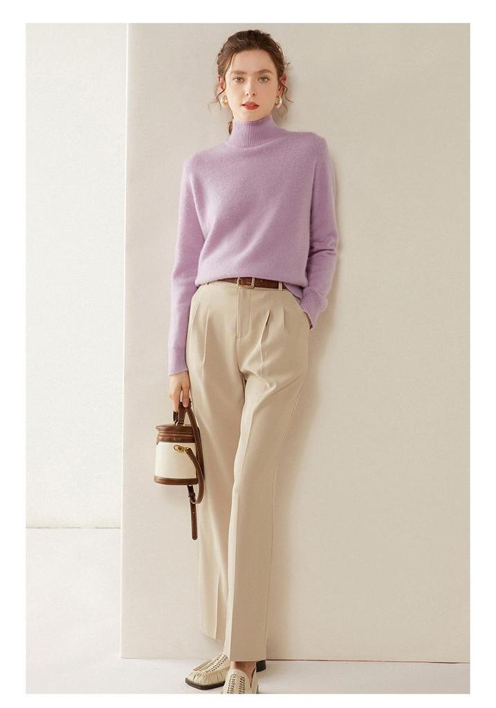 Women's Slim-Fit High-Neck Cashmere Sweater, Elegant & Versatile, Solid Color Knitted Layer